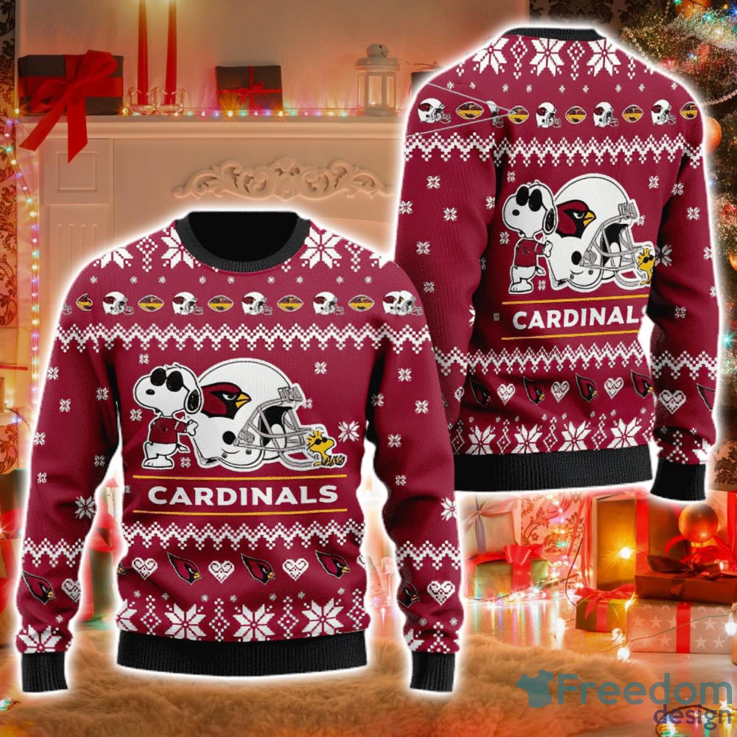 Arizona Cardinals Cute Snoopy Football Helmet Ugly Christmas Sweater Product Photo 1