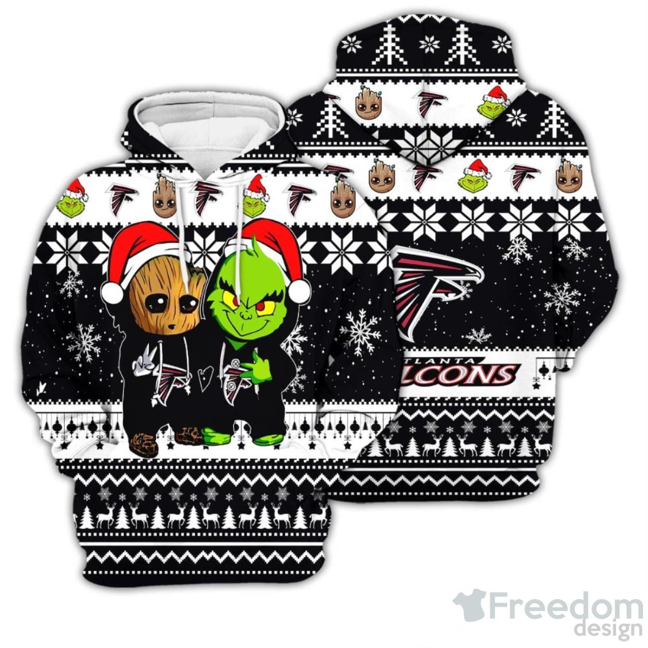 Atlanta Falcons Baby Groot And Grinch Best Friends Ugly Christmas Sweater