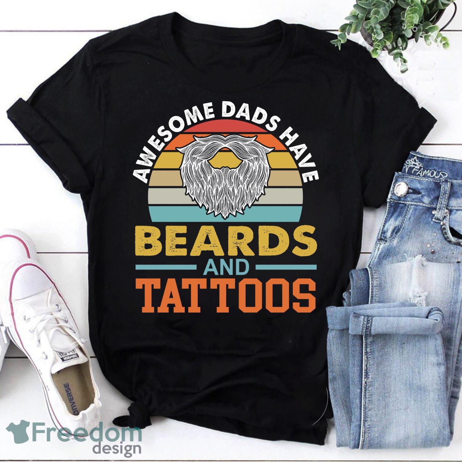 Awesome Dads Have Beards And Tattoo Vintage T-Shirt Product Photo 1