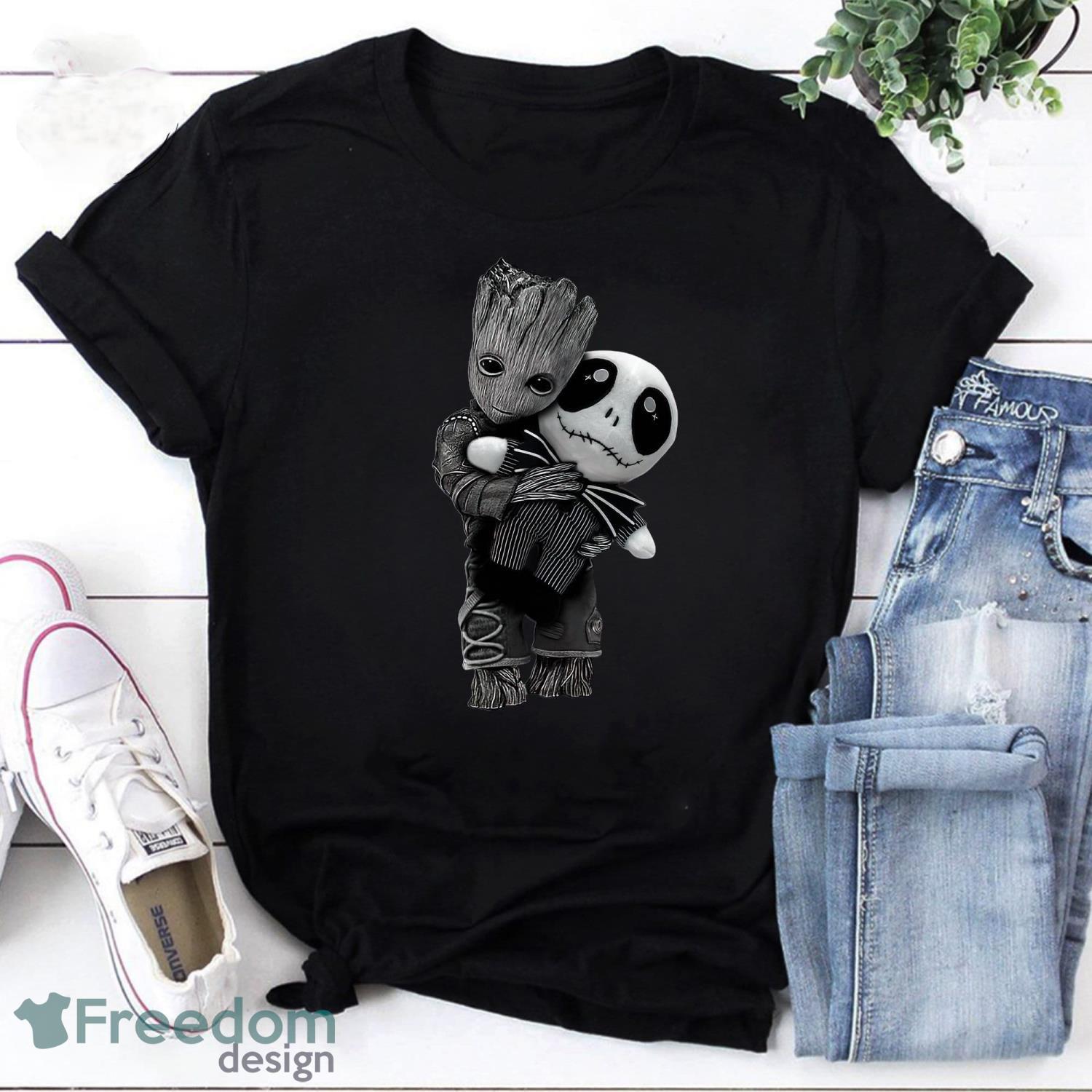 Baby Groot Hugs Jack Skellington Vintage T-Shirt Product Photo 1