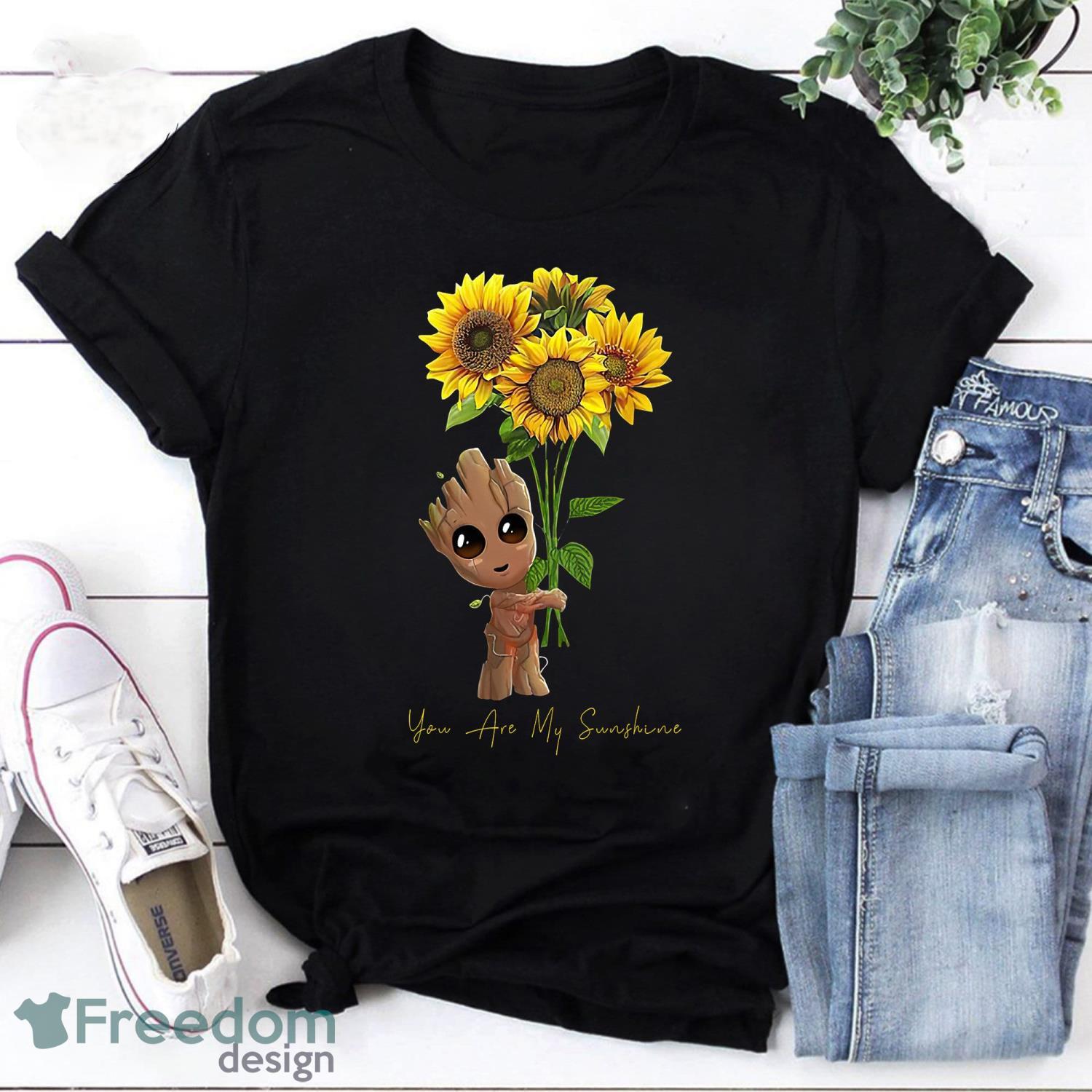 Baby Groot With Sunflower You Are My Sunshine Vintage T-Shirt Product Photo 1