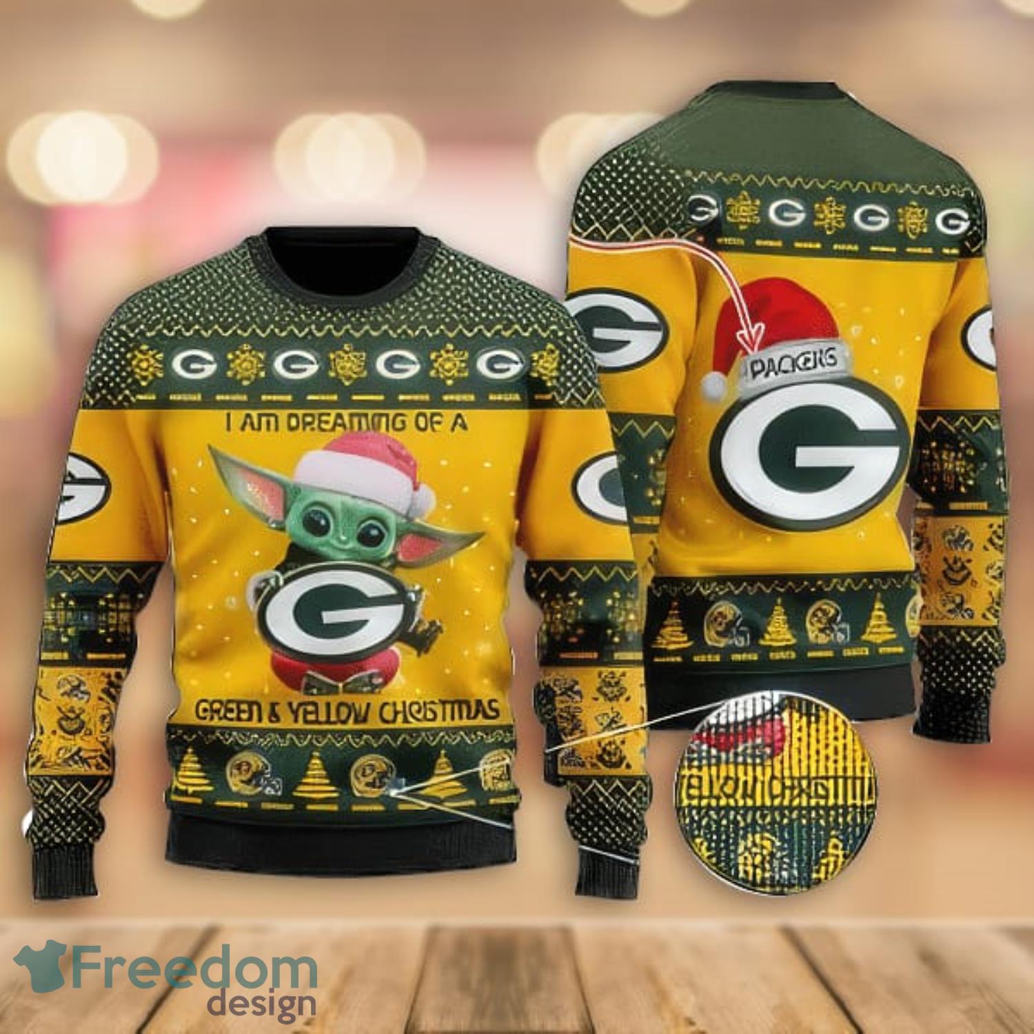 Star Wars Christmas Sweater Baby Yoda Green Bay Packers Custom Name Ugly  Christmas Sweater