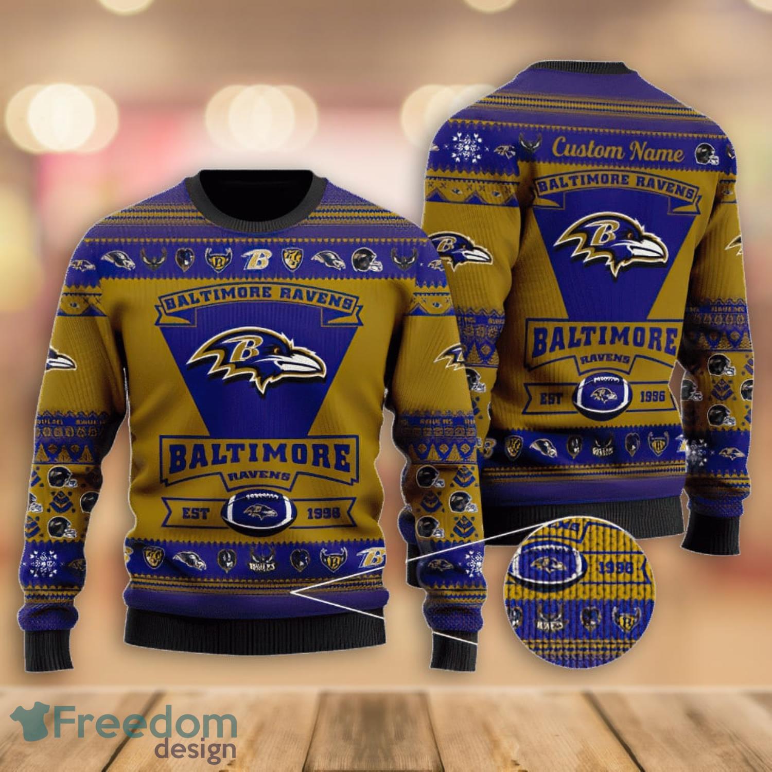 NFL Baltimore Ravens Custom Number And Name Ugly Christmas Sweater