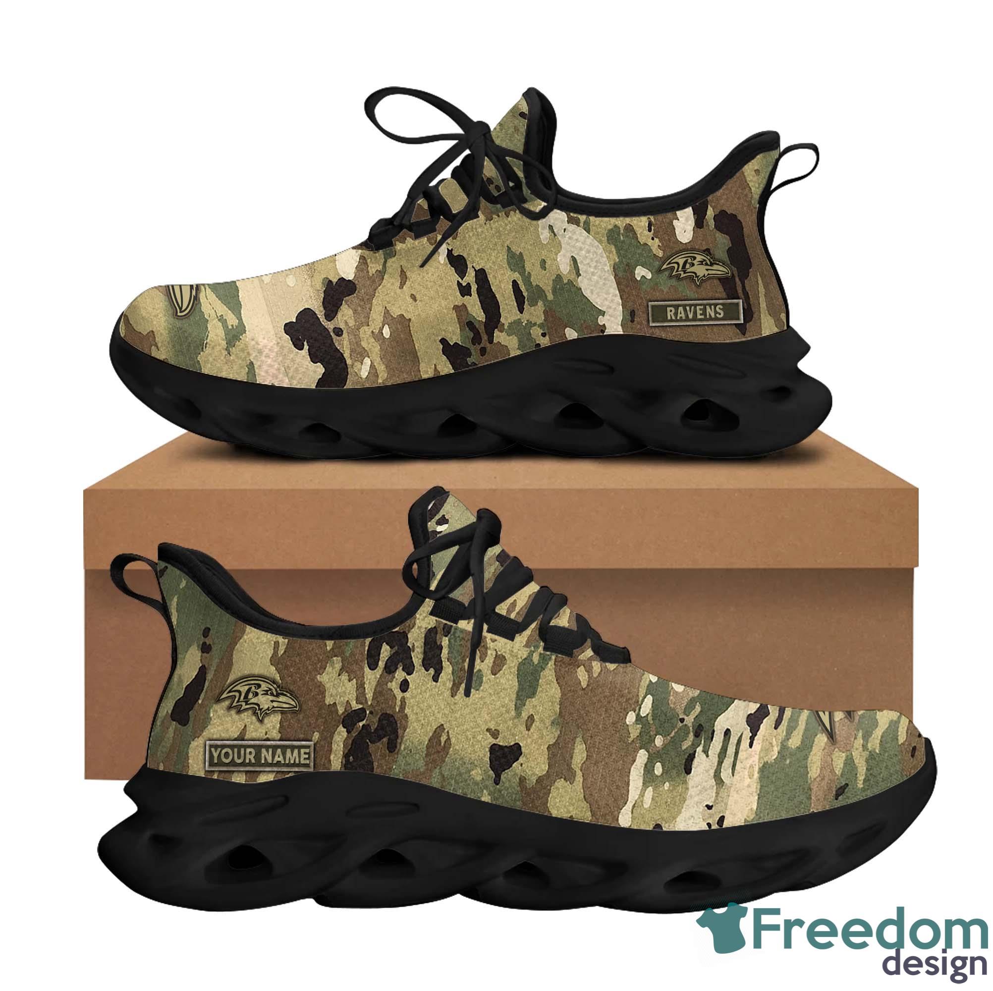 Baltimore Ravens Camo Pattern Air Jordan 13 Shoes For Fans