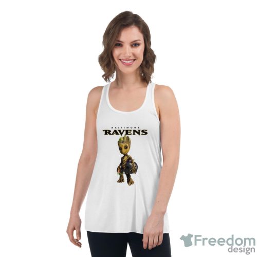 Baltimore Ravens NFL Football Groot Marvel Guardians Of The Galaxy T Shirt - Women's Flowy Racerback Tank