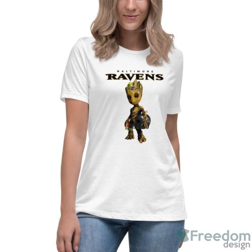 Baltimore Ravens NFL Football Groot Marvel Guardians Of The Galaxy T Shirt - Women's Relaxed Short Sleeve Jersey Tee