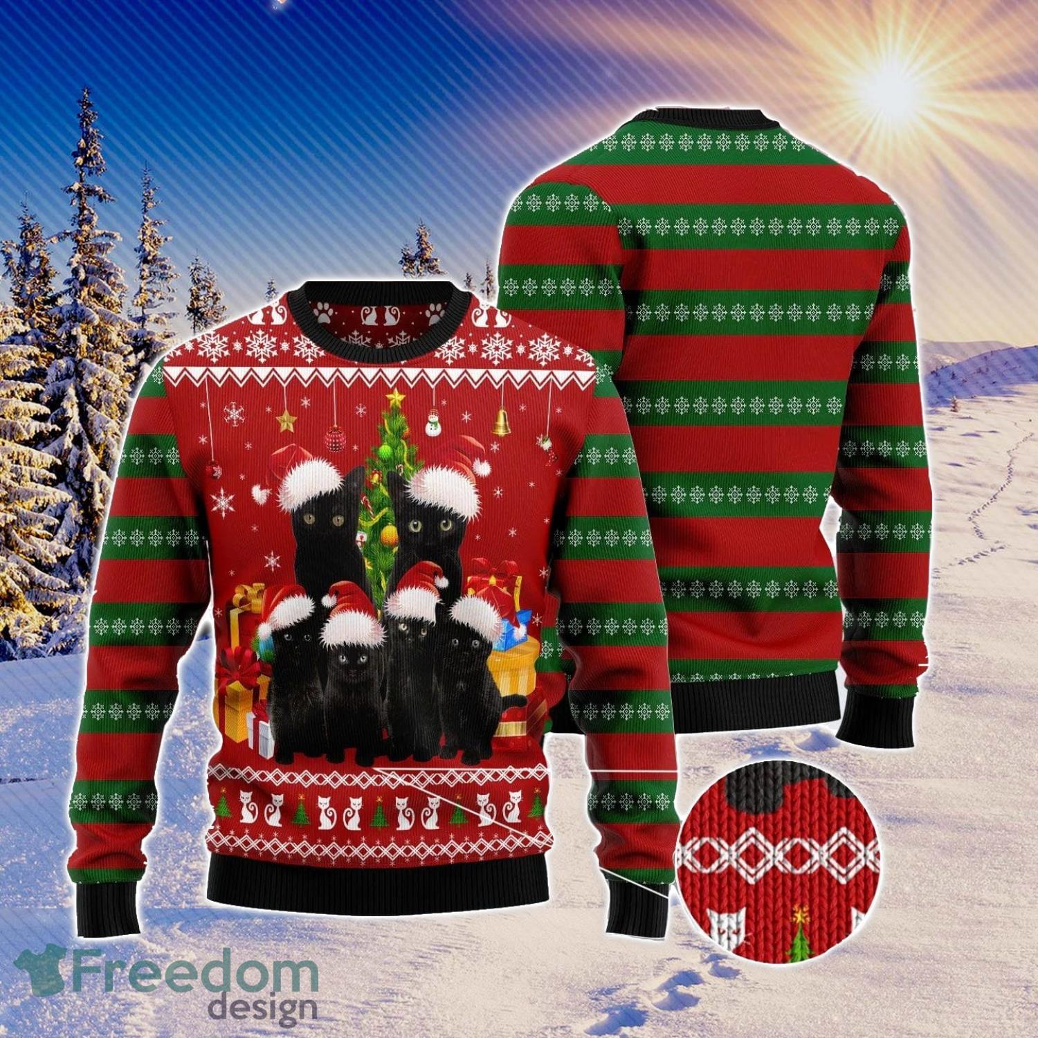 Black Cat Falalala Ugly Christmas Sweater - Anynee