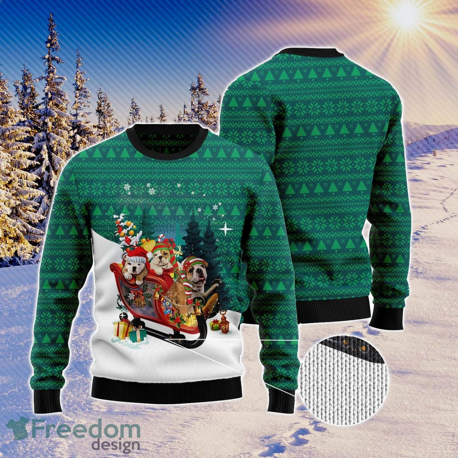 Bulldog Sleigh Ugly Christmas Sweater AOP All Over Printed Sweater Product Photo 1