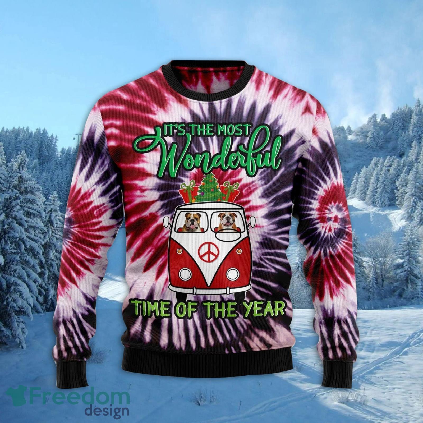 Bulldog Tie Dye Ugly Christmas Sweater AOP All Over Printed Sweater Product Photo 2