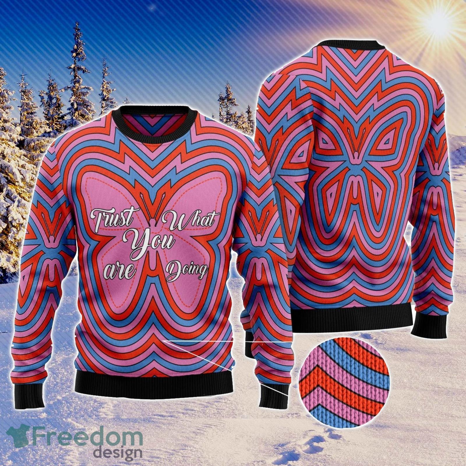 Butterfly Trust Ugly Christmas Sweater AOP All Over Printed Sweater Product Photo 1