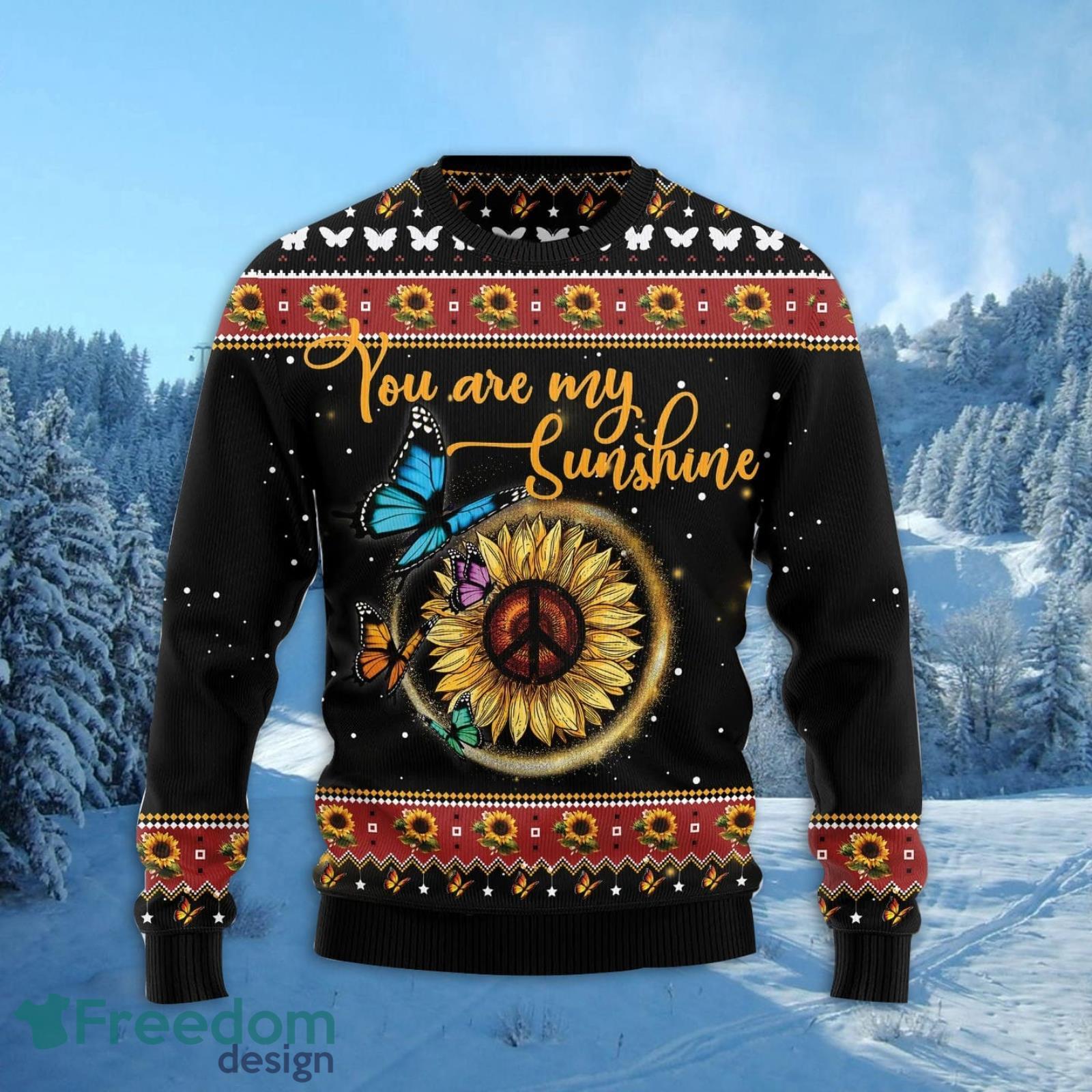 Butterfly You Are My Sunshine Ugly Christmas Sweater AOP All Over Printed Sweater Product Photo 2