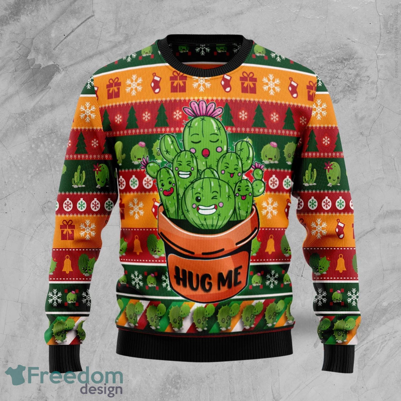 Cactus Hug Me Cute Ugly Christmas Sweater AOP All Over Printed Sweater Product Photo 2