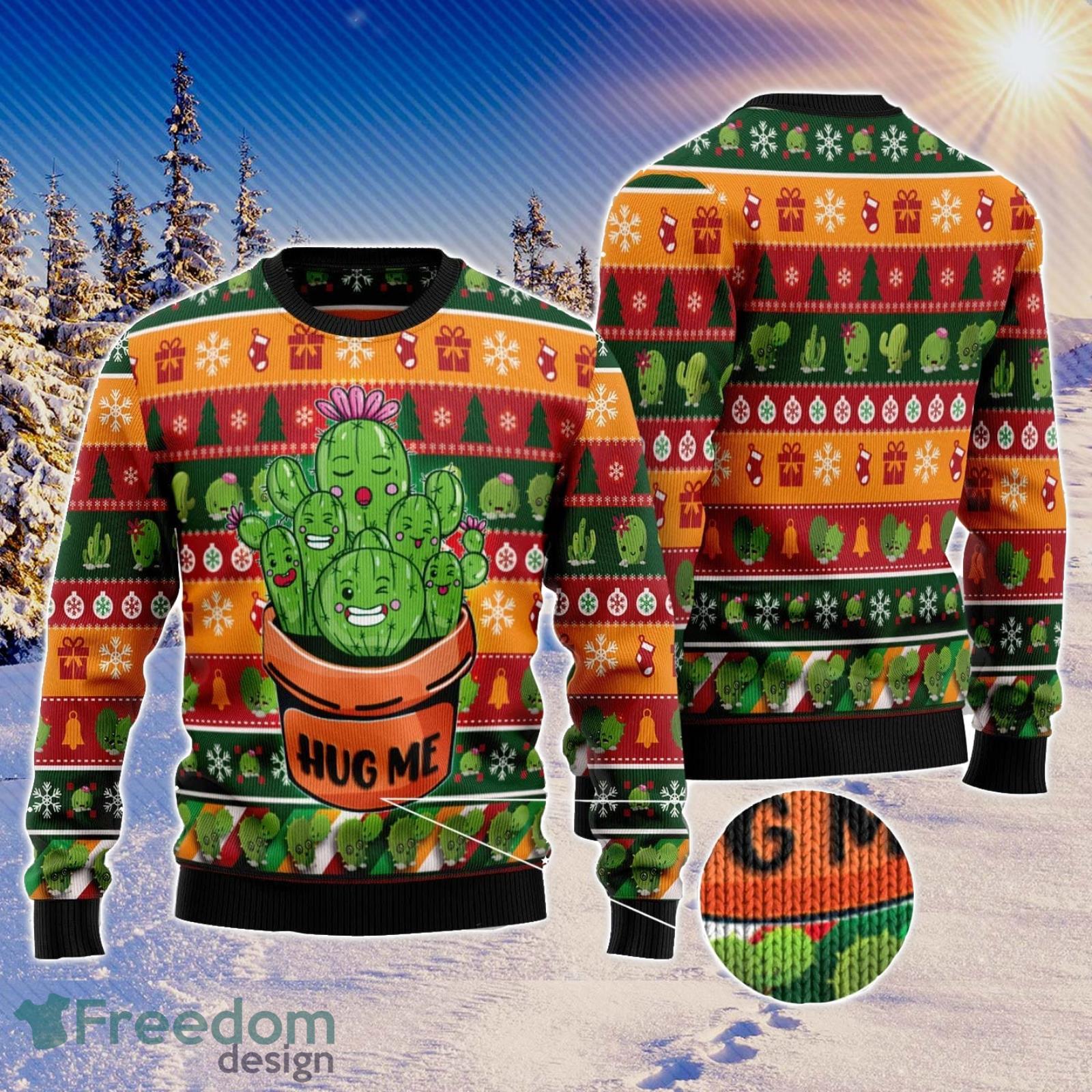 Cactus Hug Me Cute Ugly Christmas Sweater AOP All Over Printed Sweater Product Photo 1