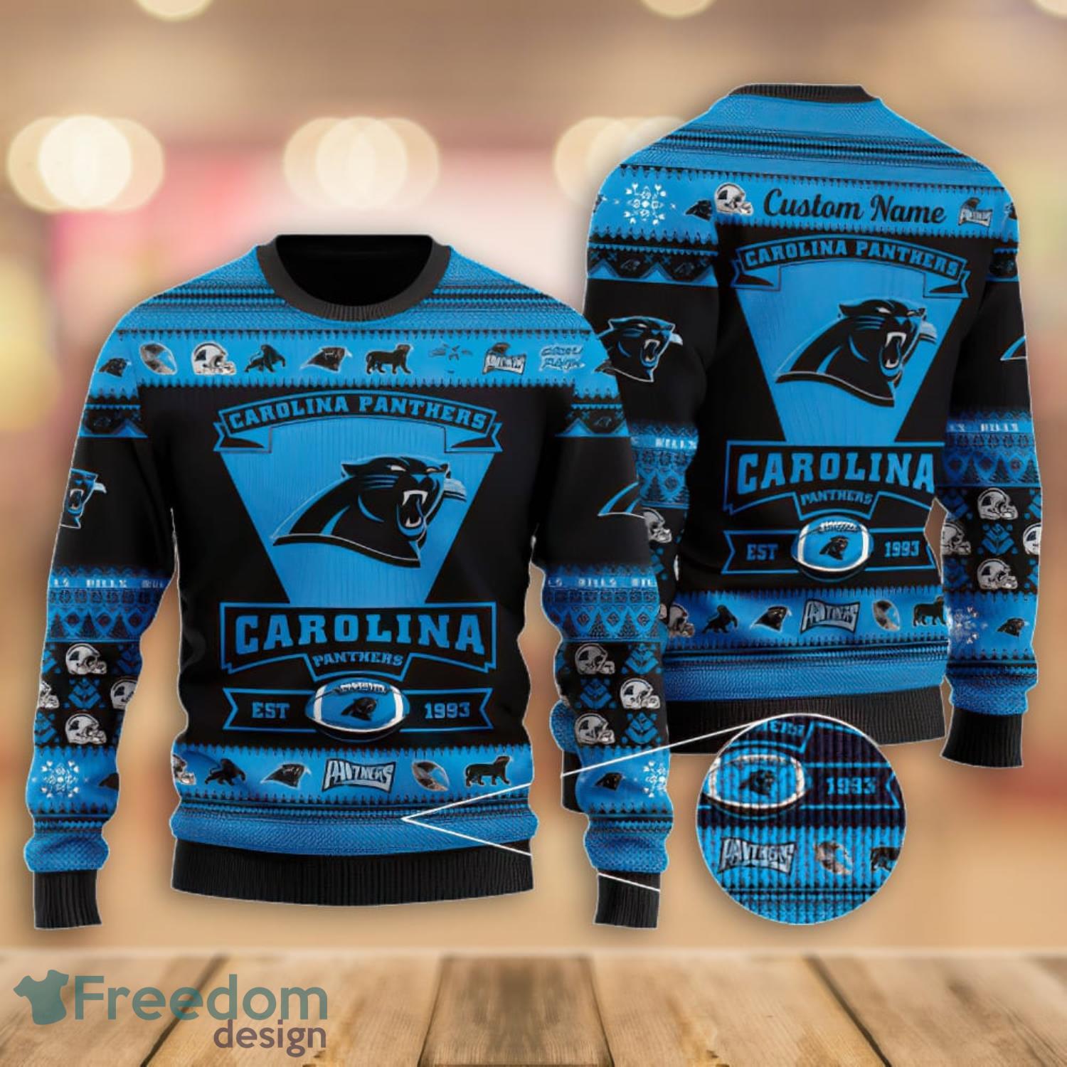 Personalized Carolina Panthers Football Team Logo Ugly Sweater - T