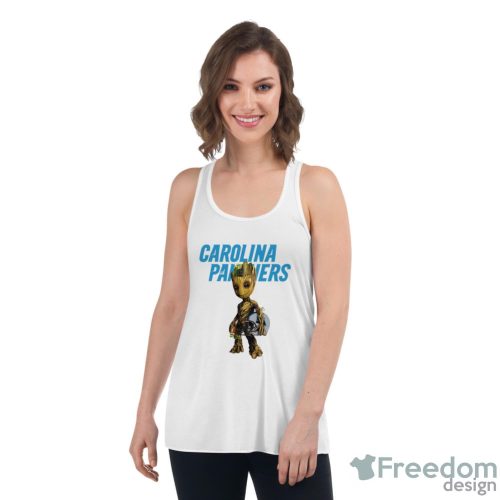 Carolina Panthers NFL Football Groot Marvel Guardians Of The Galaxy T Shirt - Women's Flowy Racerback Tank