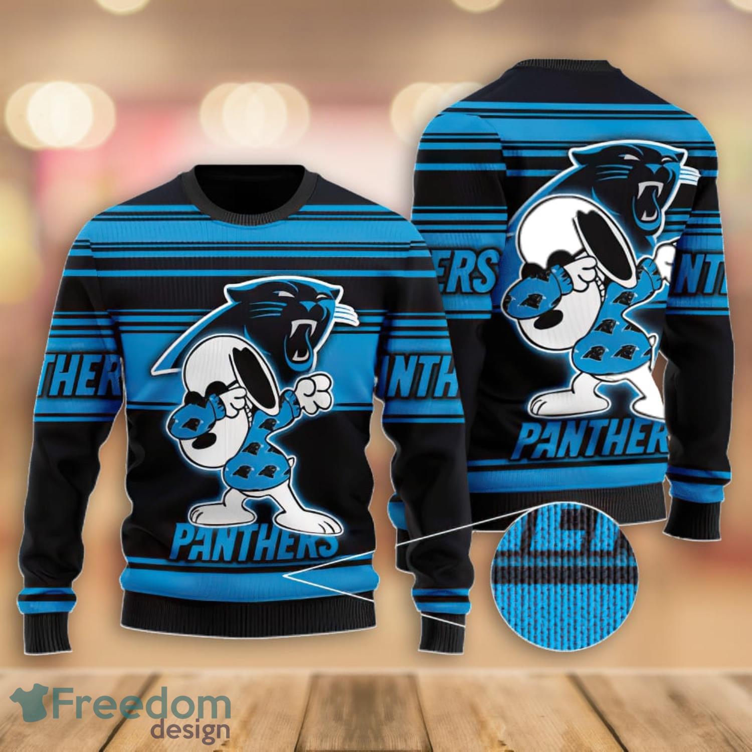 Carolina Panther Christmas Sweater Cheerful Mascot Carolina