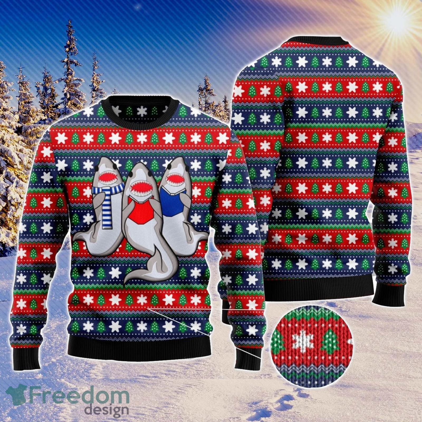 Carolling Sharks Ugly Christmas Sweater AOP All Over Printed Sweater Product Photo 1