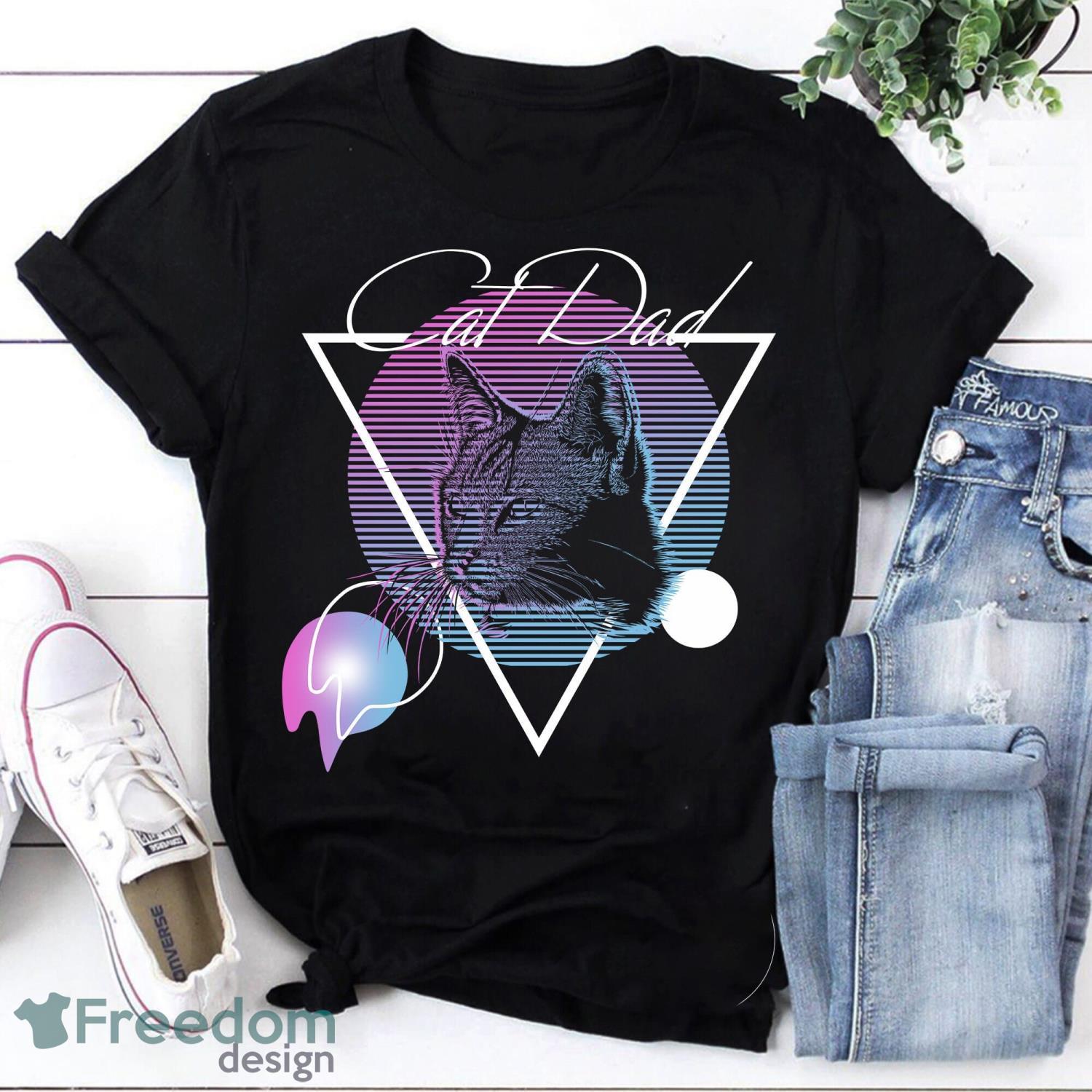 Cat Dad Retro Vaporwave Aesthetic Art Style Vintage T-Shirt Cat Dad Shirt Product Photo 1