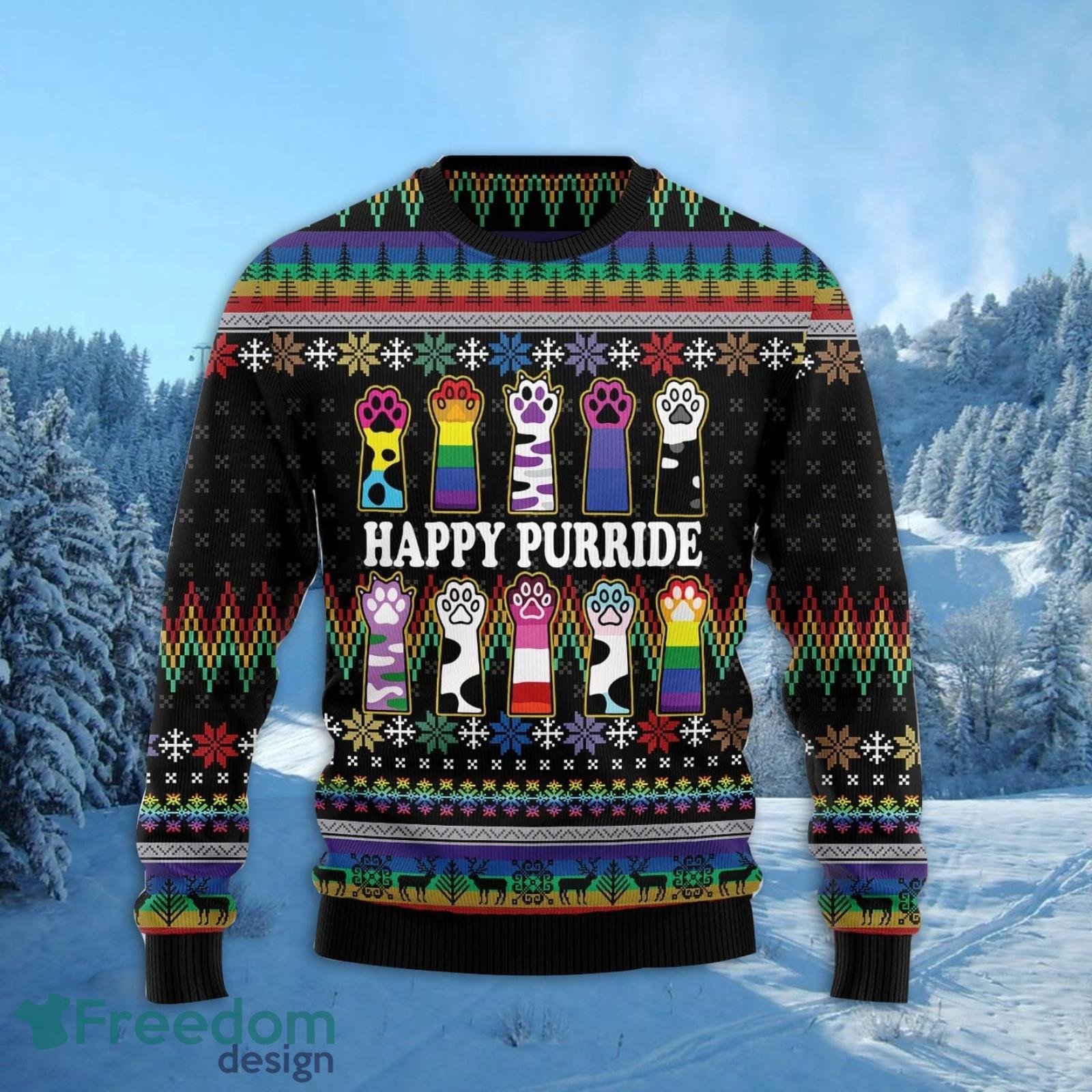 Cat LGBT Color Ugly Christmas Sweater AOP All Over Printed Sweater Product Photo 2