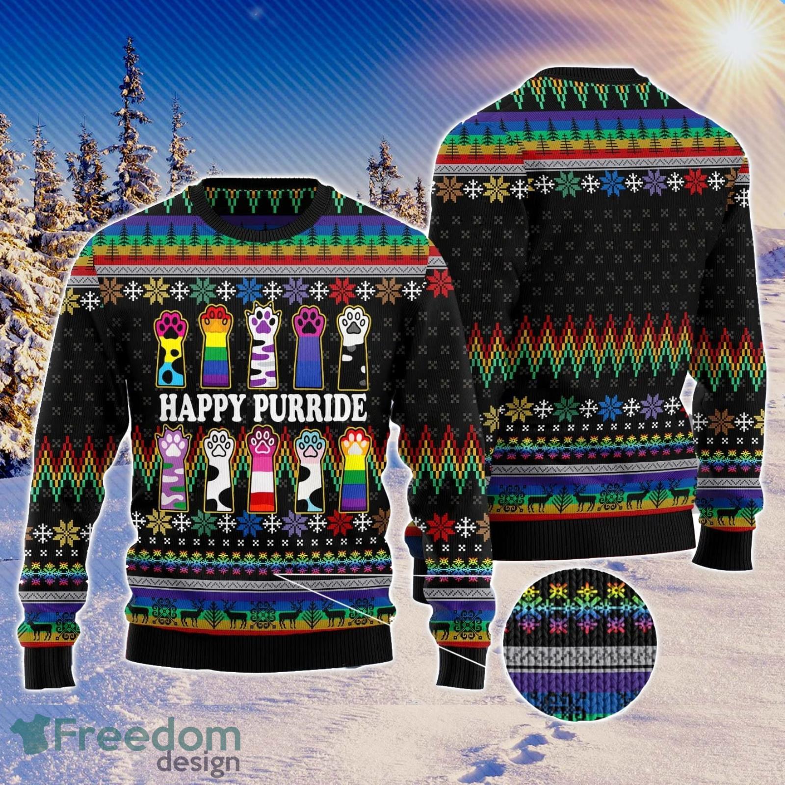 Cat LGBT Color Ugly Christmas Sweater AOP All Over Printed Sweater Product Photo 1