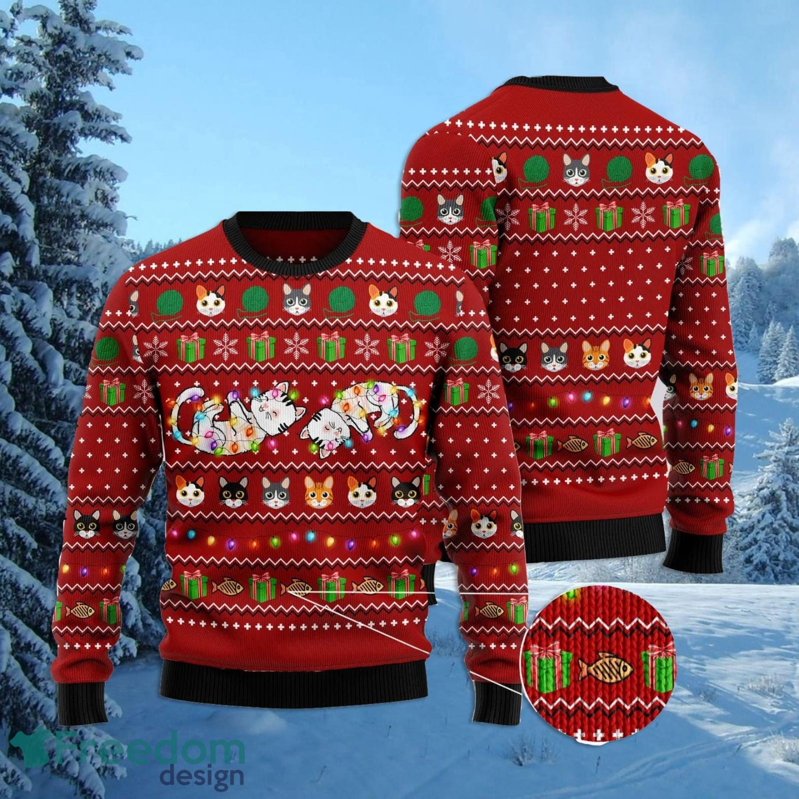 Cat Light Ugly Christmas Sweater AOP All Over Printed Sweater Product Photo 1