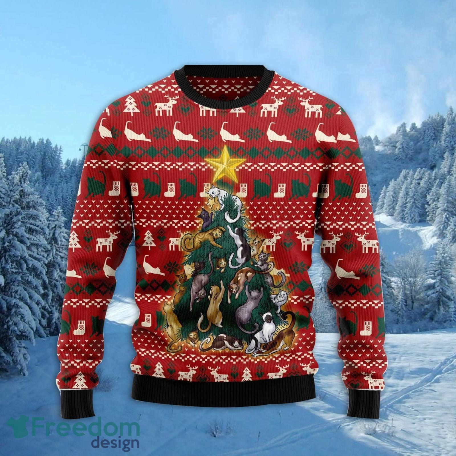 Cat Naughty Pine Ugly Christmas Sweater AOP All Over Printed Sweater Product Photo 2