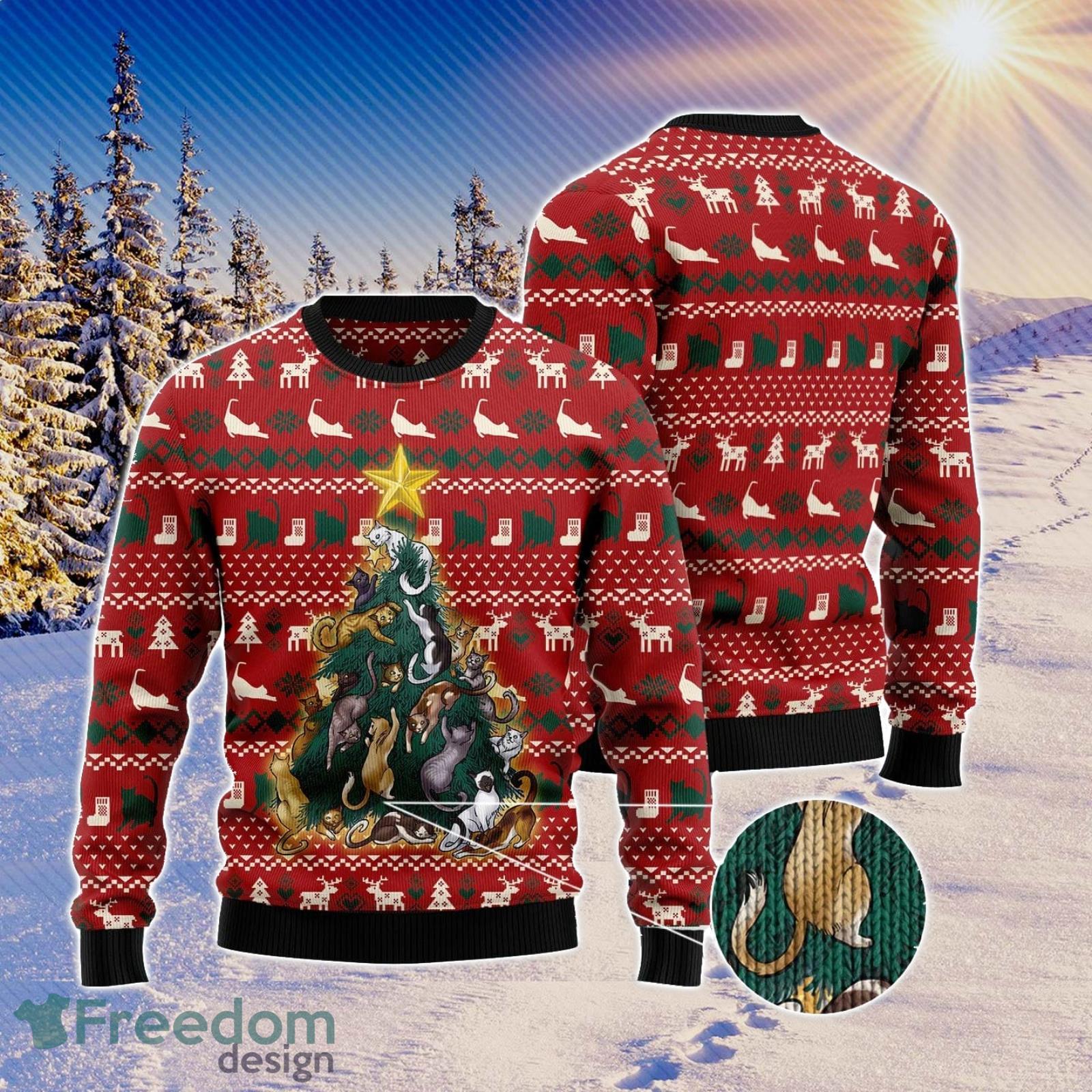 Cat Naughty Pine Ugly Christmas Sweater AOP All Over Printed Sweater Product Photo 1