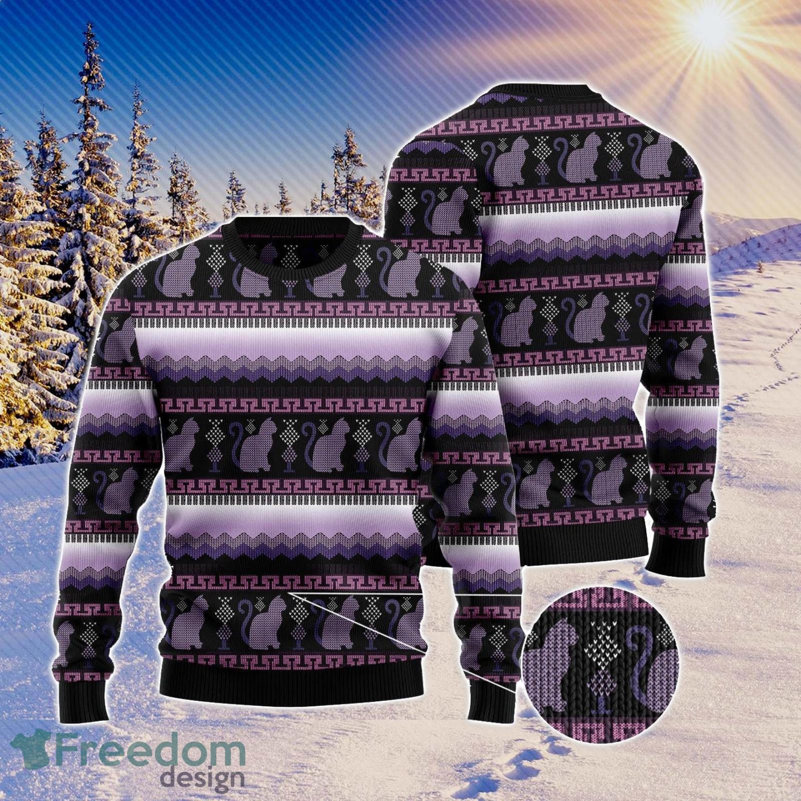 Cat Purple Pattern Purplr Ugly Christmas Sweater AOP All Over Printed Sweater Product Photo 1