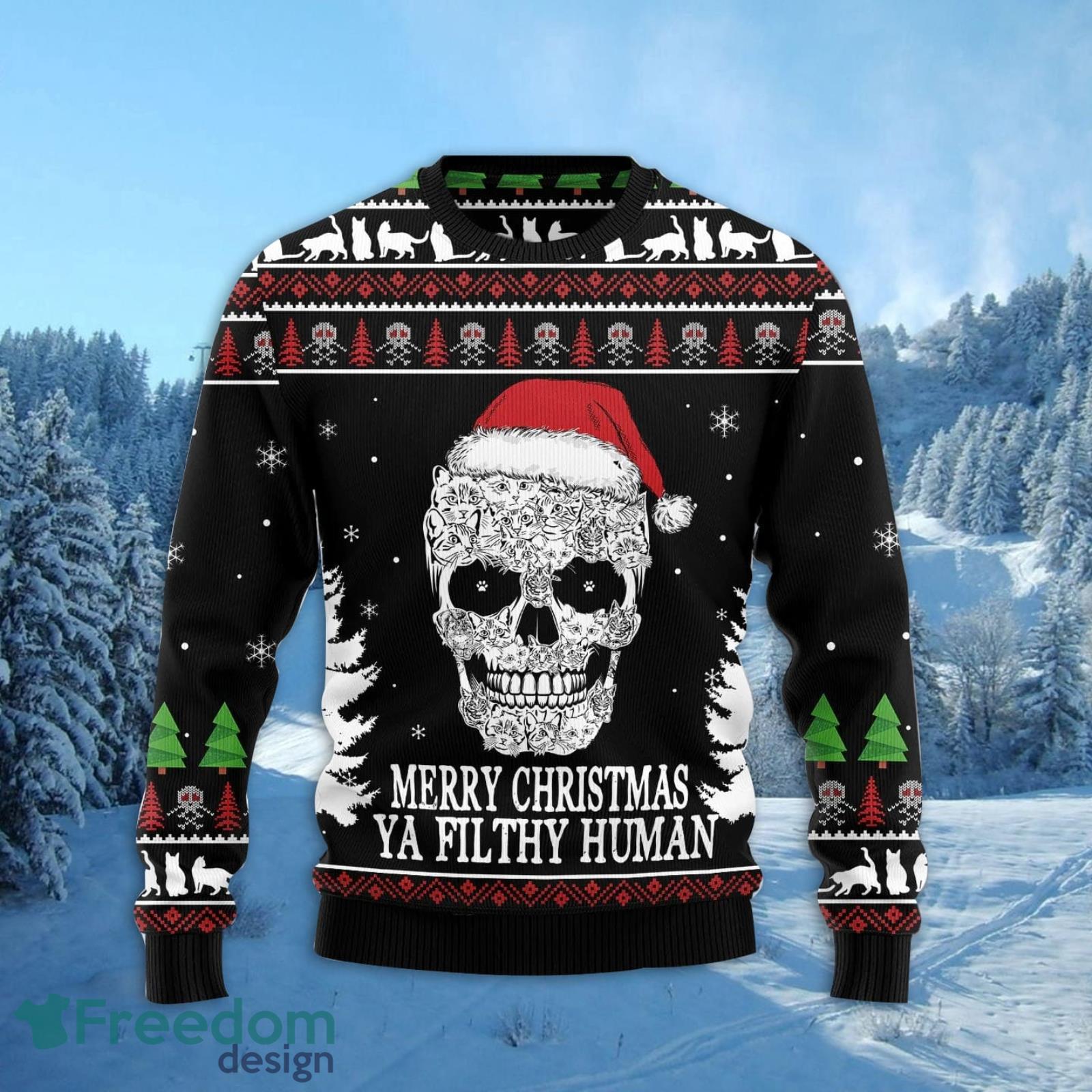 Cat Skull Santa Ugly Christmas Sweater AOP All Over Printed Sweater Product Photo 2