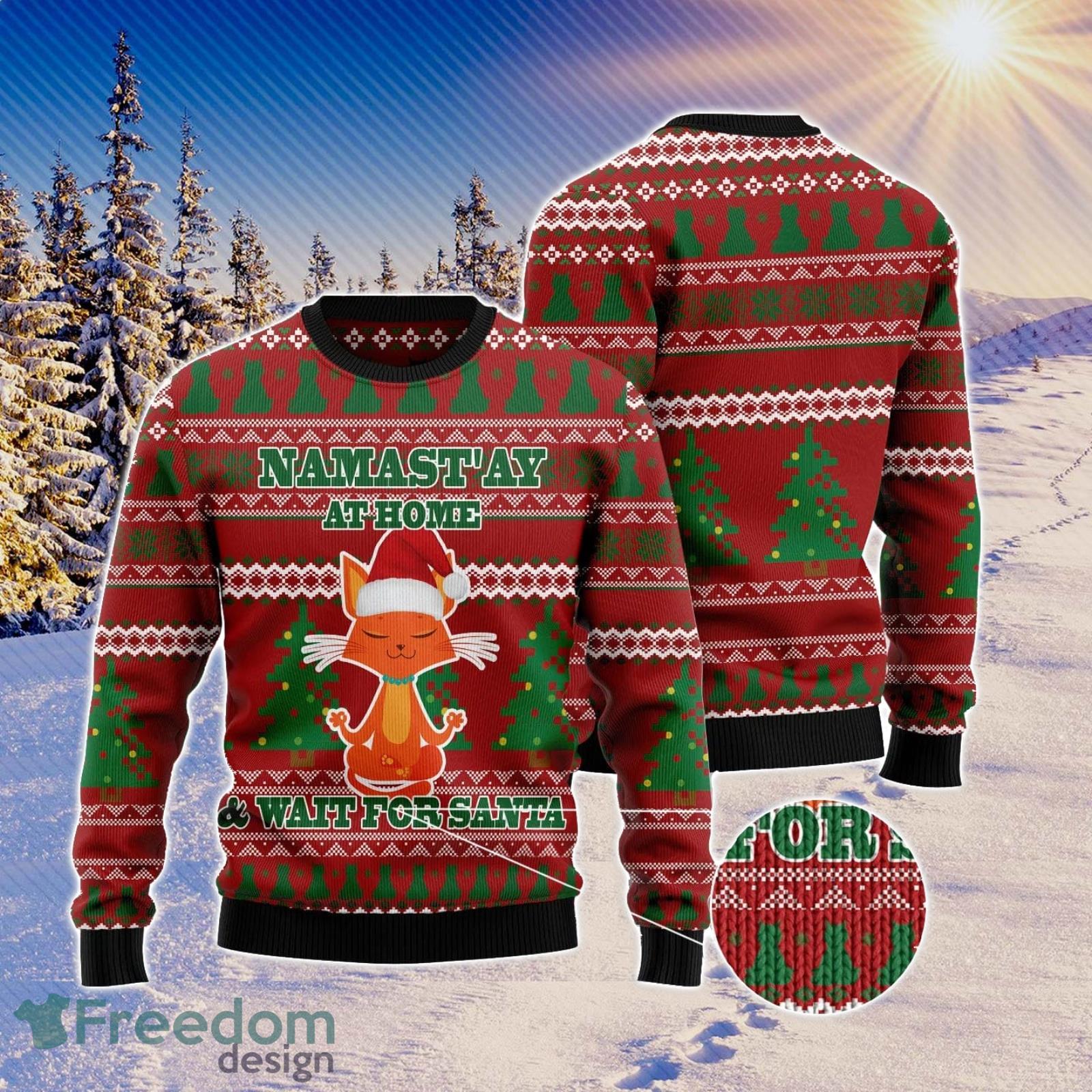 Cat Yoga Ugly Christmas Sweater AOP All Over Printed Sweater Product Photo 1