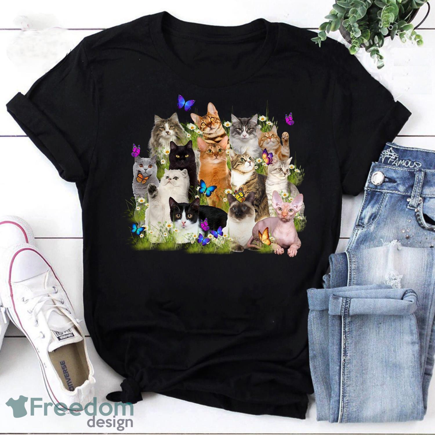 Cats And Butterflies for Cat Lover Vintage T-Shirt Cats And Butterflies Shirt Product Photo 1