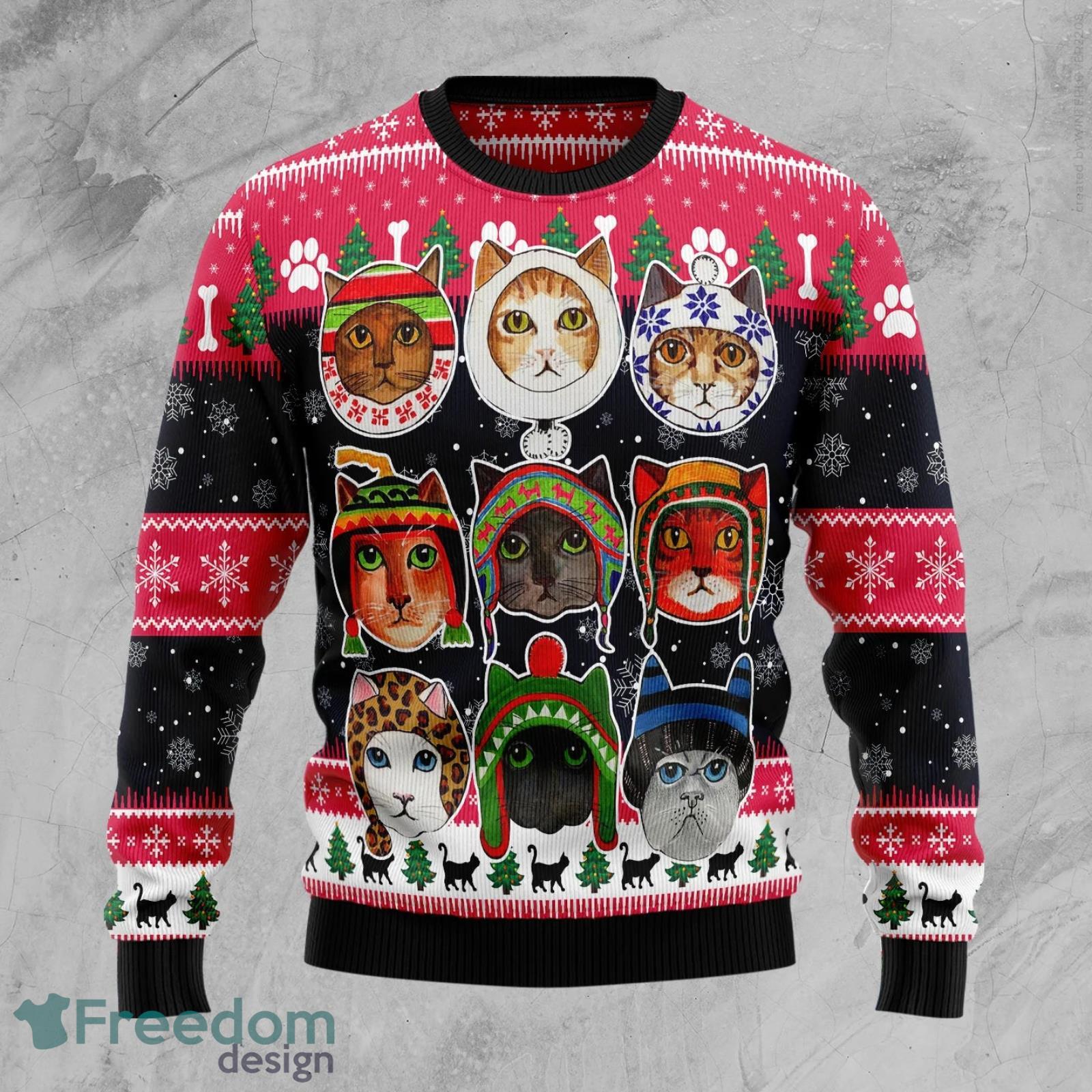 Cats In Winter Ugly Christmas Sweater AOP All Over Printed Sweater Product Photo 2