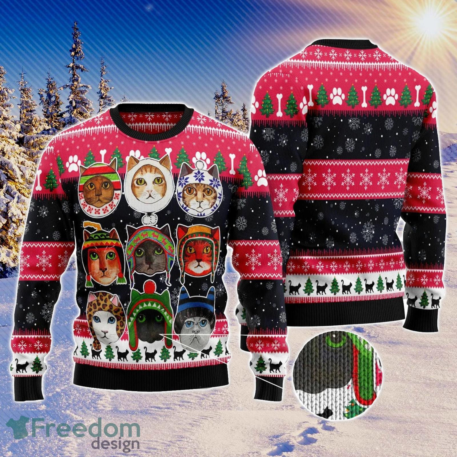 Cats In Winter Ugly Christmas Sweater AOP All Over Printed Sweater Product Photo 1