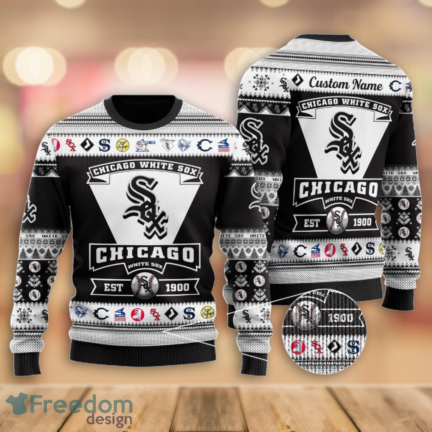 Chicago White Sox Football Team Logo Custom Name For Fans Ugly Christmas  Sweater - Freedomdesign