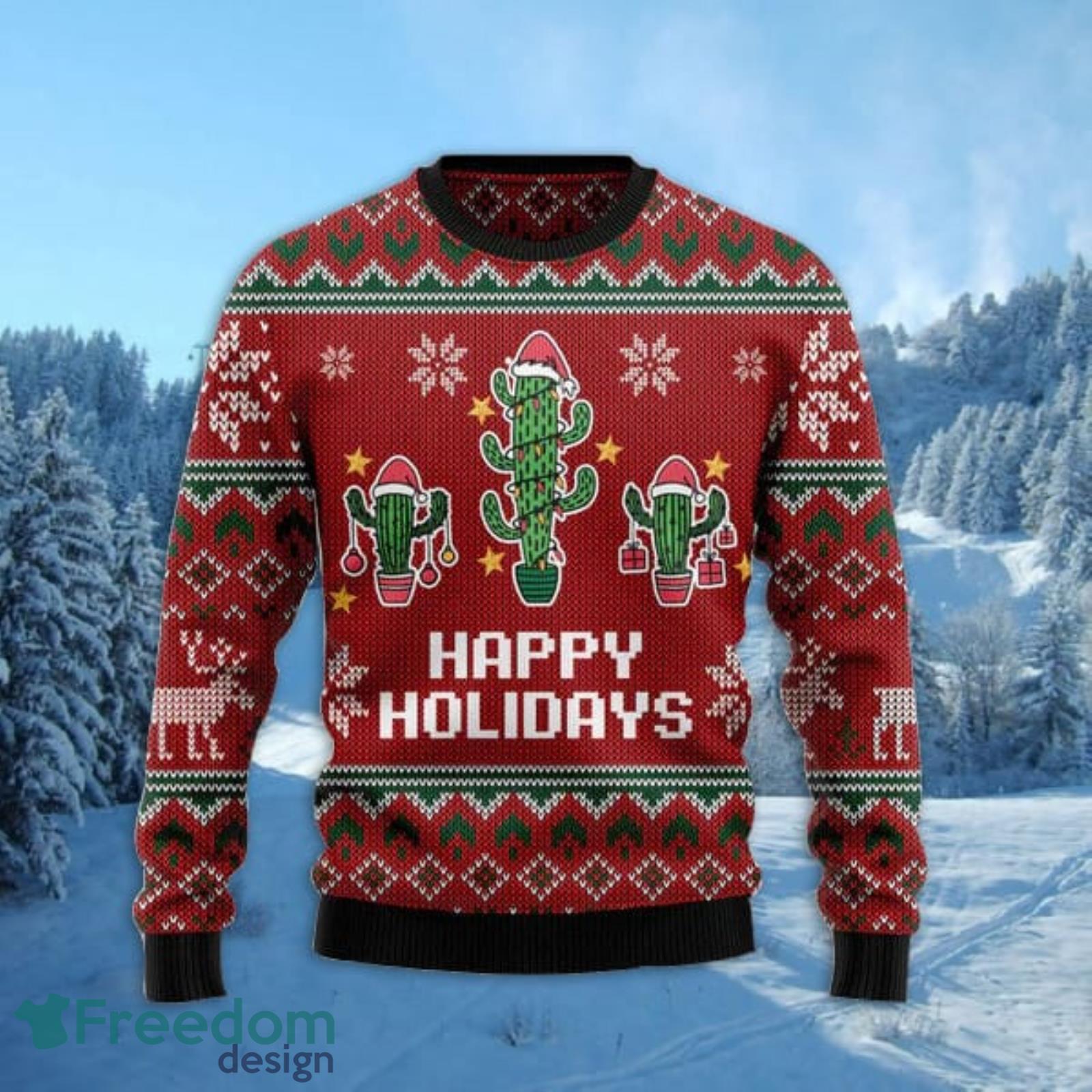 Christmas Cactus Happy Holiday Ugly Christmas Sweater AOP All Over Printed Sweater Product Photo 2