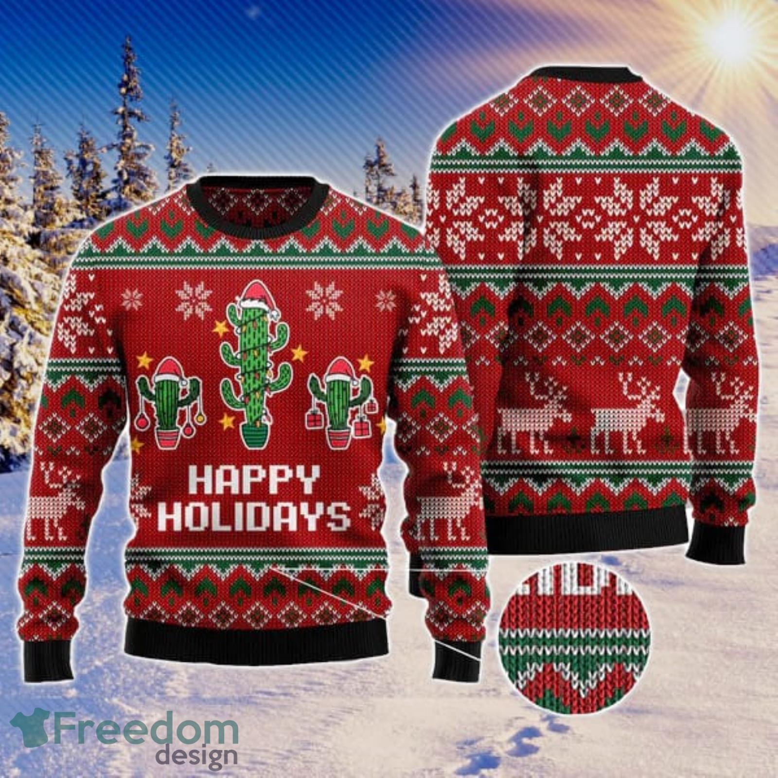 Christmas Cactus Happy Holiday Ugly Christmas Sweater AOP All Over Printed Sweater Product Photo 1