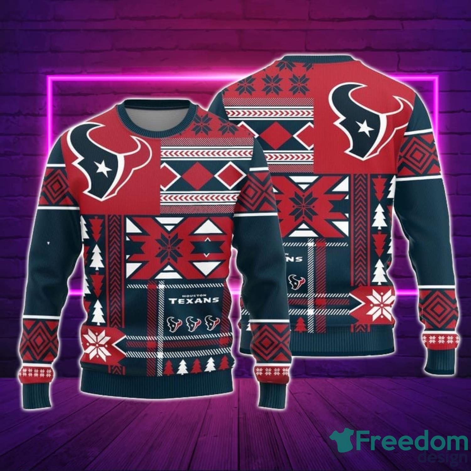 Christmas Gift Houston Texans Christmas Snowflakes Pattern 3D Ugly  Christmas Sweater For Men And Women