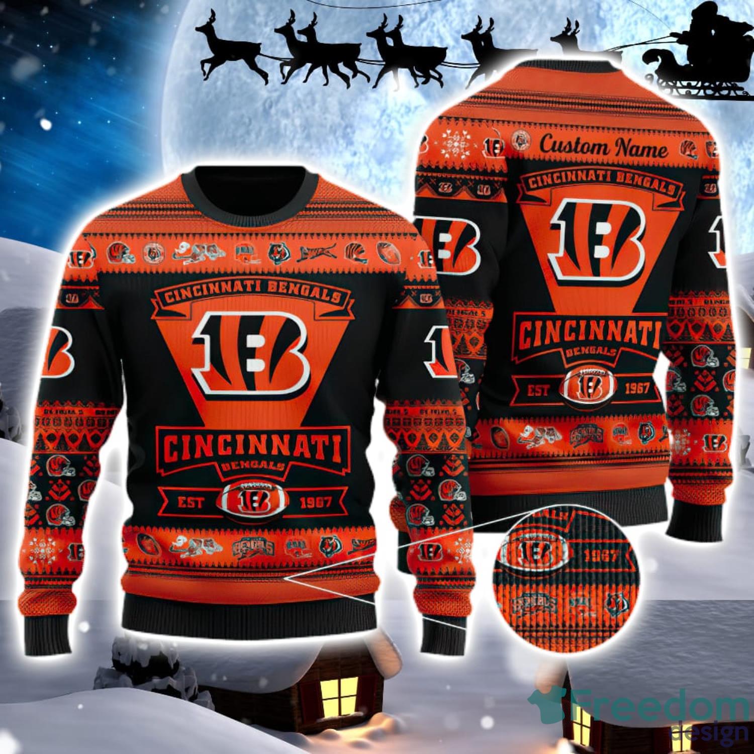 Cincinnati Bengals Logo Custom Name For Football Fans Ugly Christmas Sweater Christmas Gift Product Photo 1