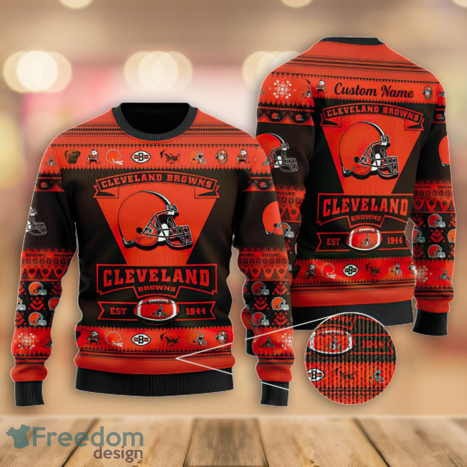 Cleveland Browns Football Team Logo Custom Name Christmas Gift All Over  Print Ugly Christmas Sweater - Freedomdesign