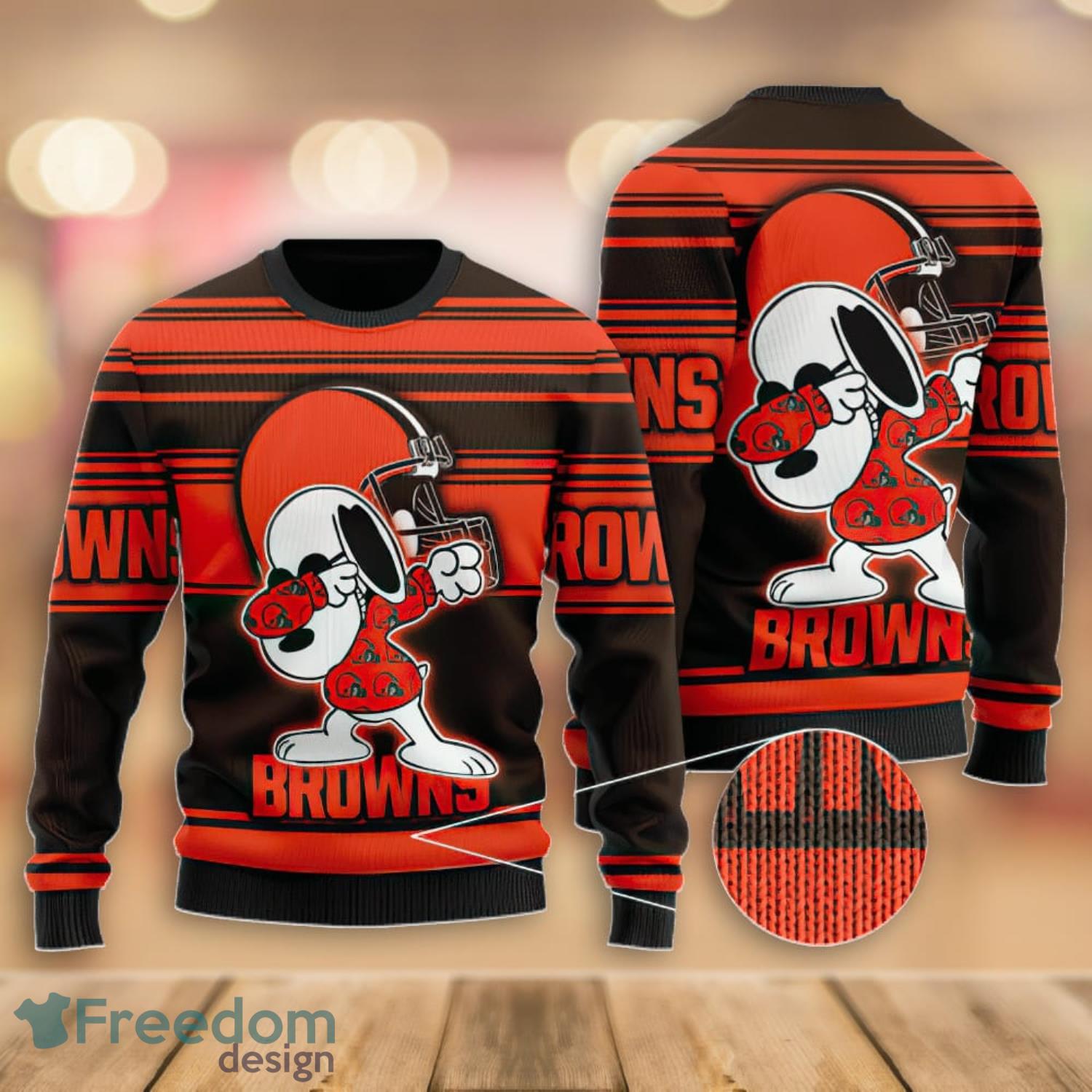 Cleveland Browns Snoopy All Over Print 3D Ugly Christmas Sweater