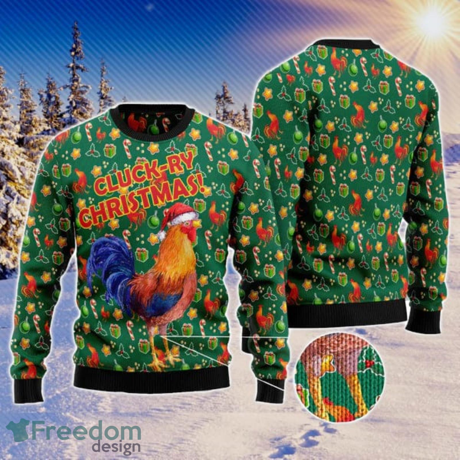 Cluck-ry Christmas Ugly Christmas Sweater AOP All Over Printed Sweater Product Photo 1