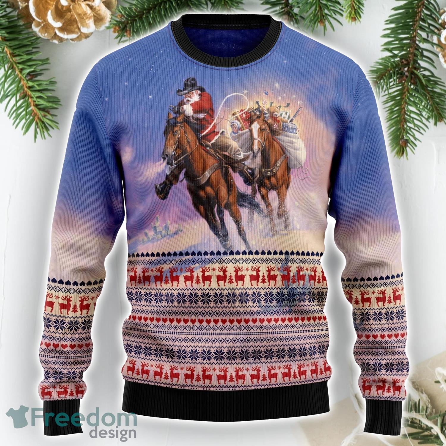 : Western Cowboys Santa Claus Ugly Christmas Sweater Pattern  T-Shirt : Clothing, Shoes & Jewelry