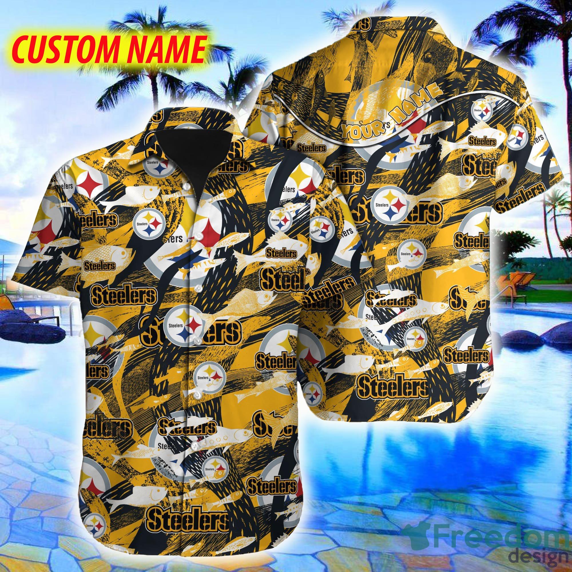 NFL Pittsburgh Steelers Logo Yellow Pattern Steelers Hawaiian Shirt