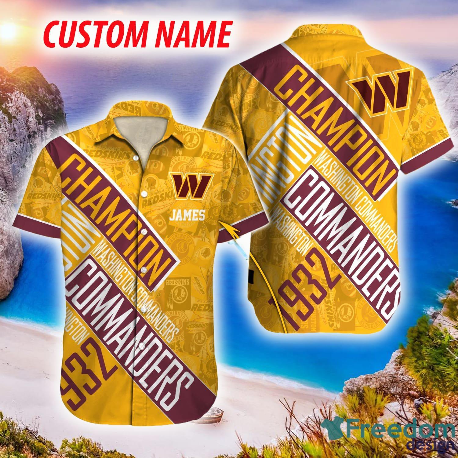 NFL Washington Commanders Hawaiian Shirt Custom Name Yellow