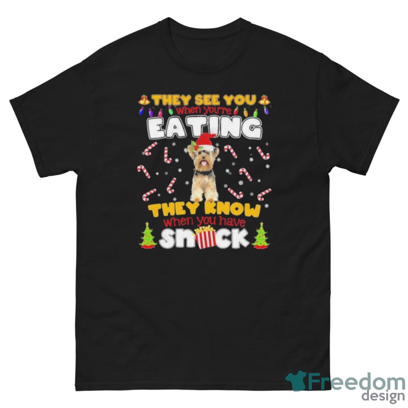 Cute Yorkie Hat Santa They See You When You’re Eating They Know When You Have Snack Shirt - G500 Men’s Classic Tee