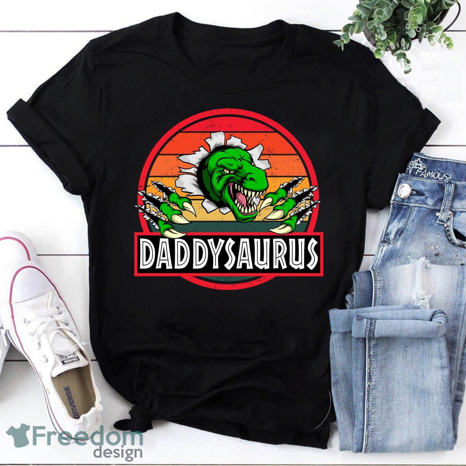 Daddysaurus Dinosaur Father’s Day Gift For Dad T-Rex Sunset Vintage T-Shirt Product Photo 1