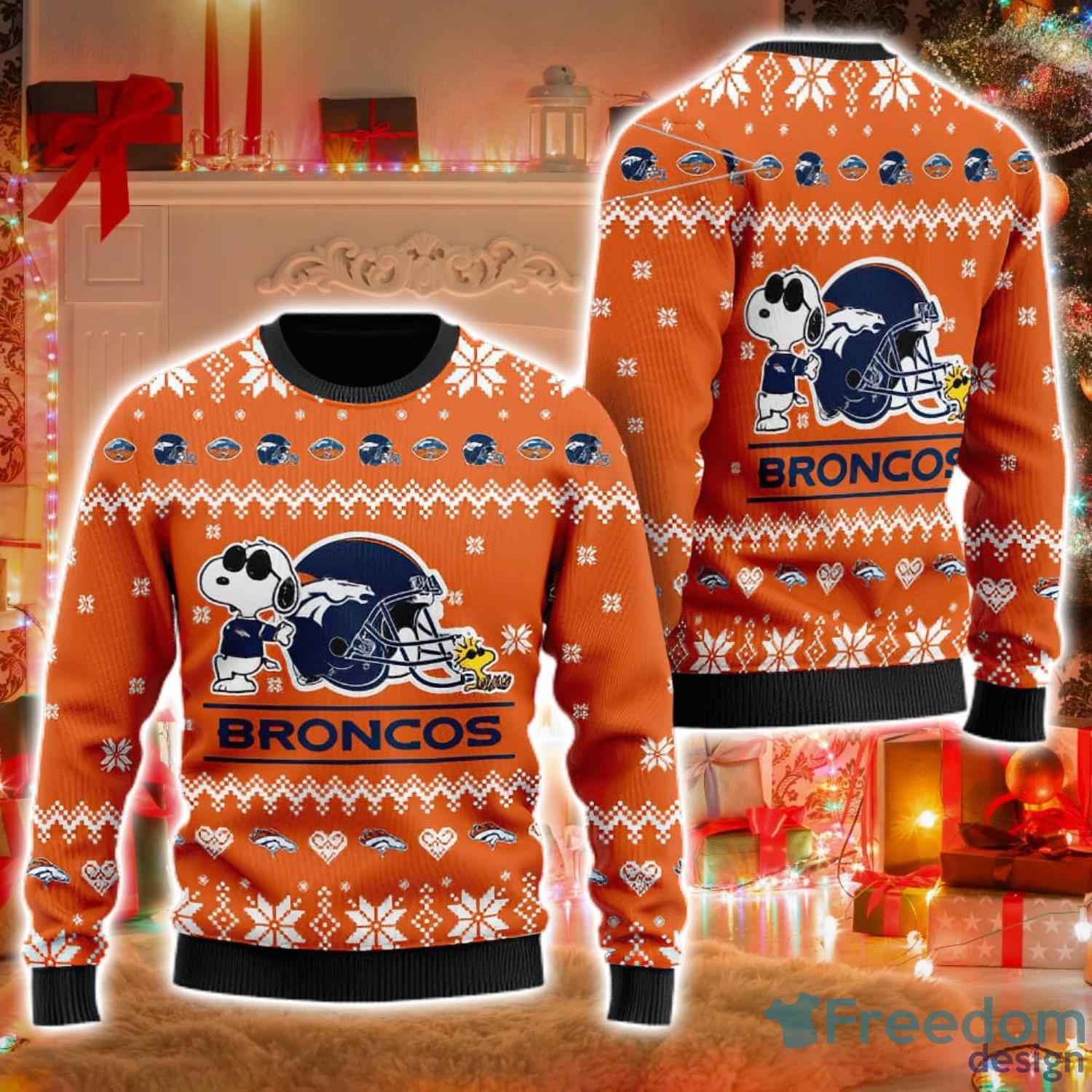 Denver Broncos Snowflake Pattern Ugly Christmas Sweater - Freedomdesign