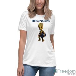 Denver Broncos NFL Football Groot Marvel Guardians Of The Galaxy T Shirt - Women's Relaxed Short Sleeve Jersey Tee