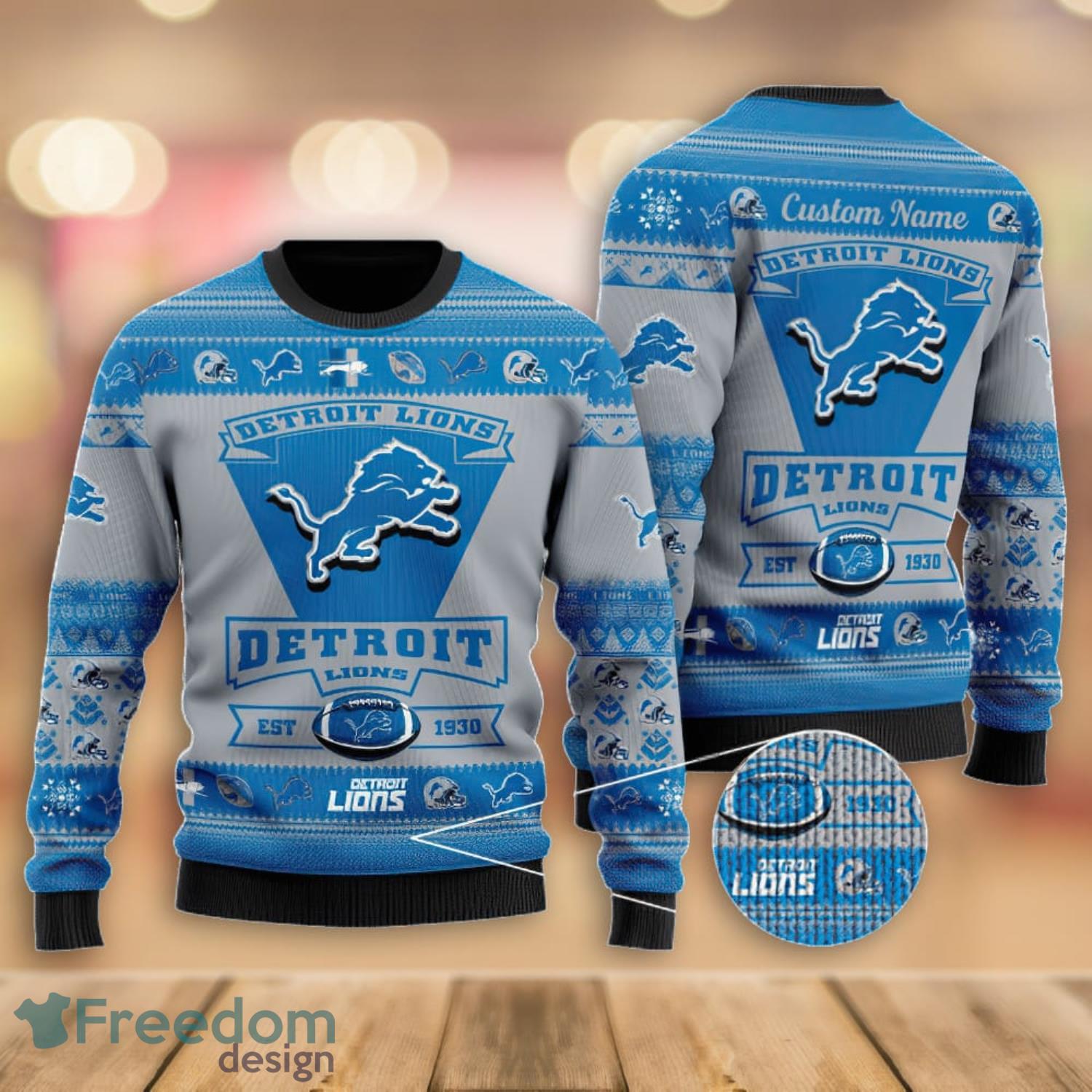 Detroit Lions Team X Disney Custom Name Ugly Xmas Sweater - Bring