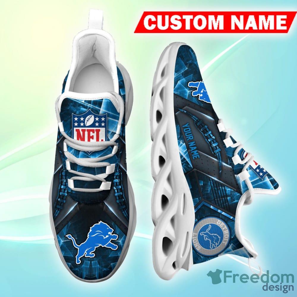 NFL Detroit Lions Custom Name Silver Blue Air Jordan Hightop Shoes Gift For  Fans